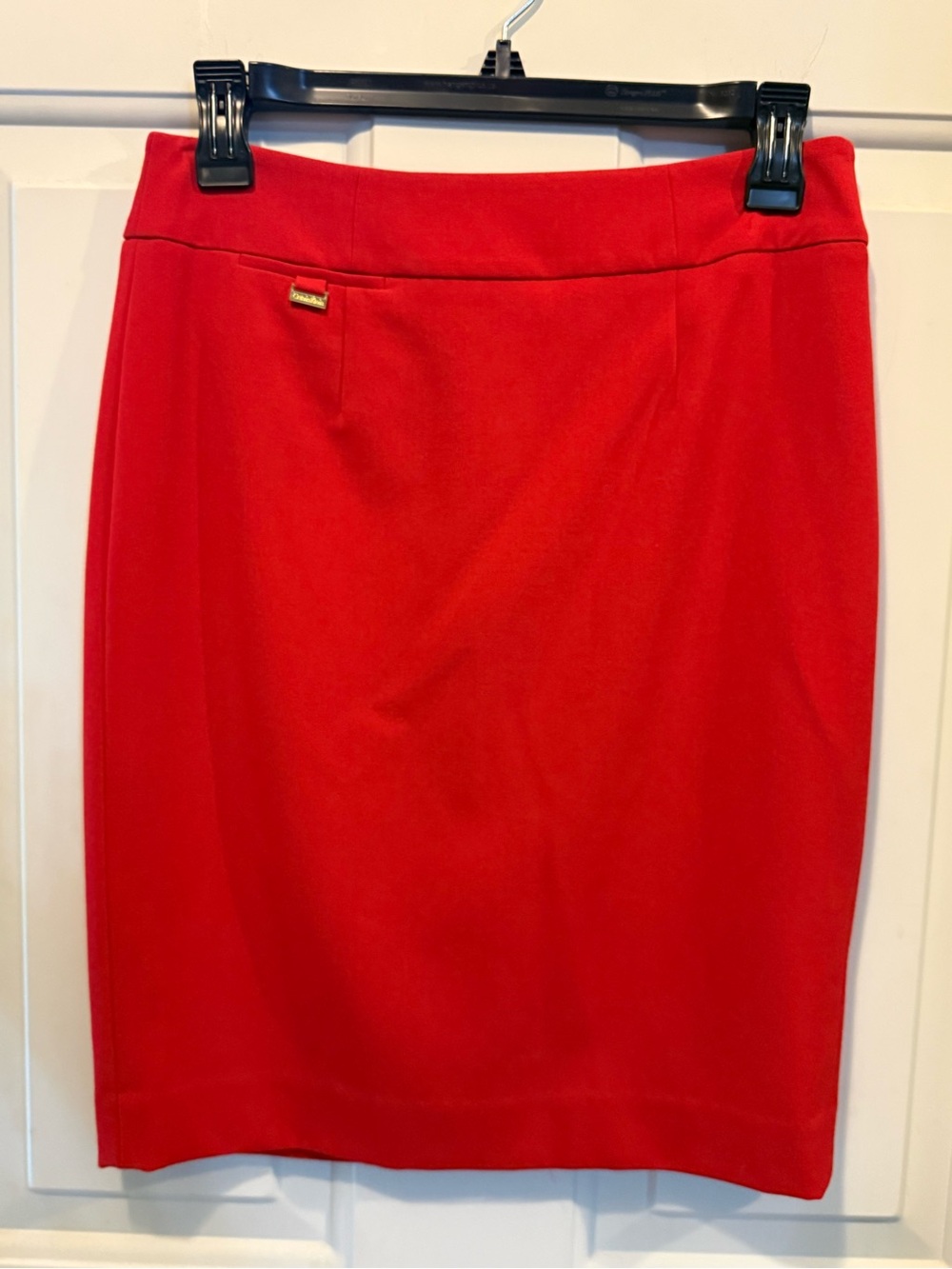 Calvin Klein Red Pencil Skirt with Gold Accent